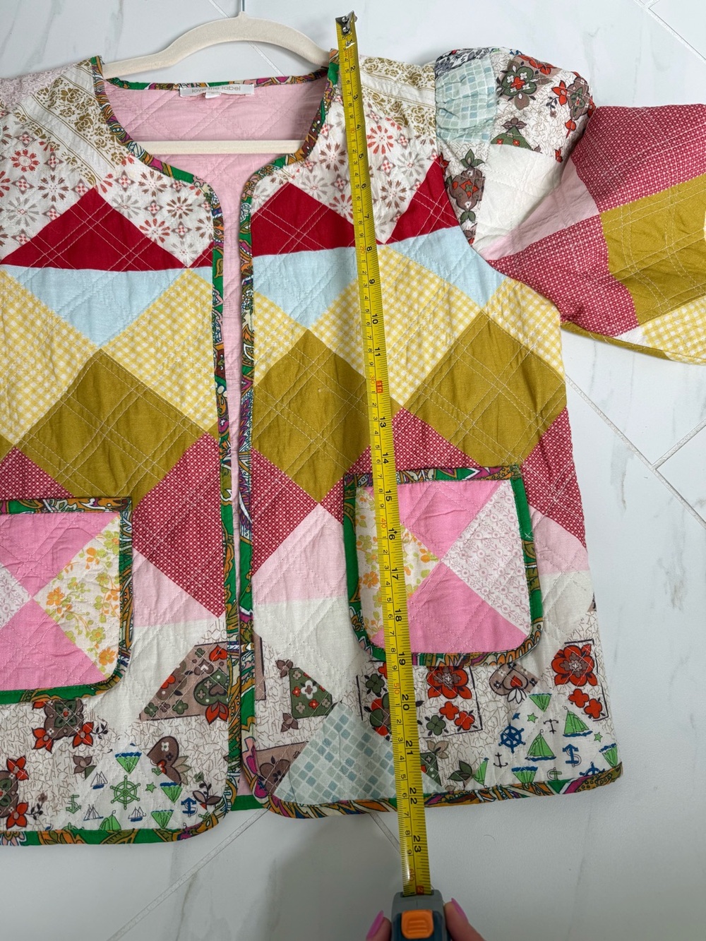 Patchwork Quilted Bomber Jacket in Pink, Yellow & Red small - Picture 6 of 7